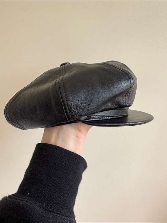 Accessories - Black Leather Baker Boy Cap